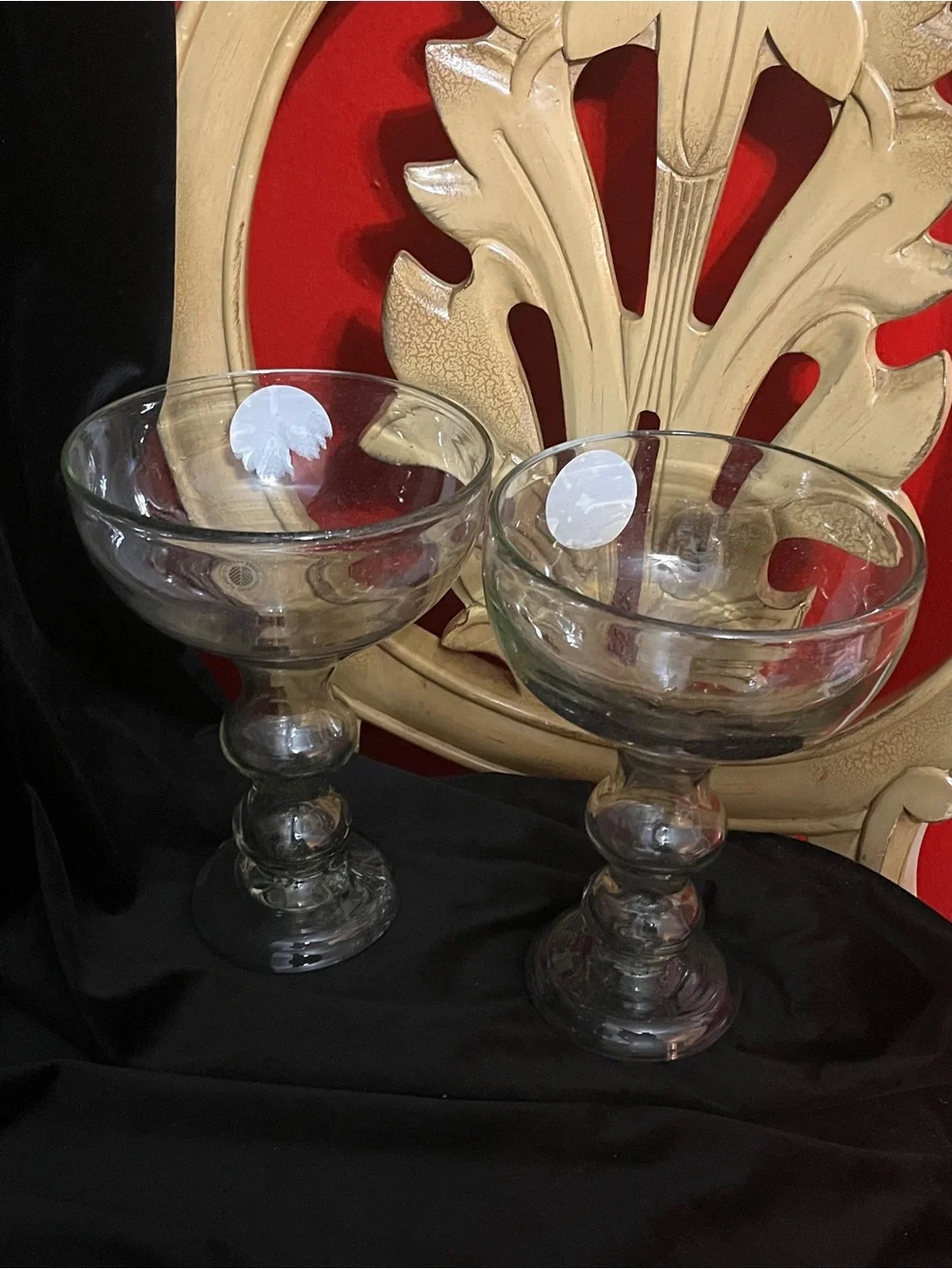Set of 2 Recycled Glass Pedestal Pillar Candle Holders Clear Footed 3” Candle